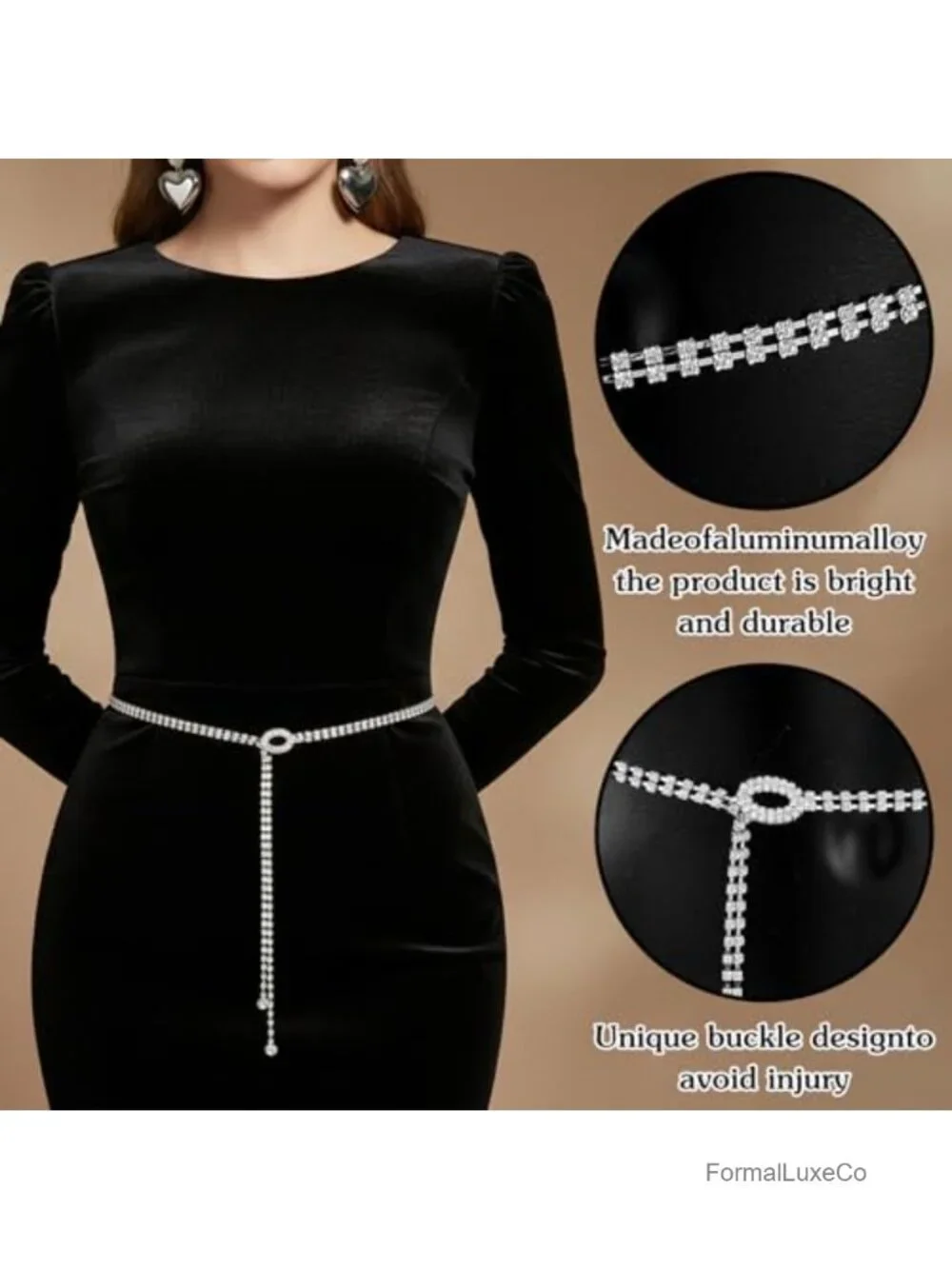 Rhinestone Bling Chain Belt, Adjustable Silver Crystal Belt for Dresses Wedding